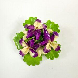 Cara China Staffordshire Brooch Violets Floral Flower Pin England Purple Yellow